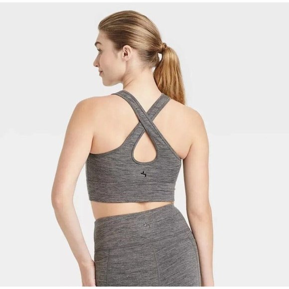 Women's Cozy Spacedye Longline Sports Bra - JoyLab Charcoal Gray Size XS - Picture 2 of 4